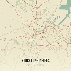  Retro UK map of Stockton-on-Tees. Vintage street map.