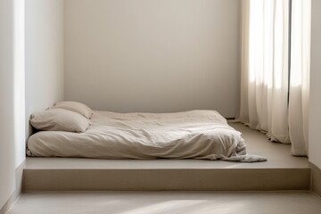 Poster - A bed sits next to a window with natural light pouring in, perfect for an interior design or lifestyle image