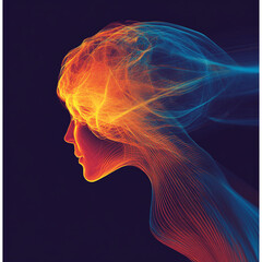 Poster - Abstract human profile with neon flowing lines representing thoughts and emotions.