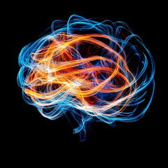 Aufkleber - Abstract brain illustration with vibrant neon lines representing mental activity and connections.