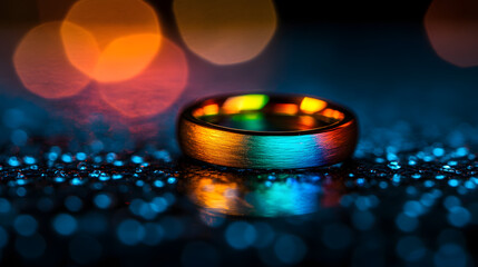 Poster - Ring with rainbow colored light in the background creating a vibrant and colorful display