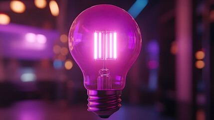 Poster - Light bulb emitting a purple glow illuminating a dark background for creative lighting concepts