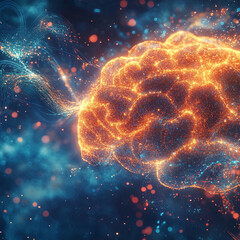 Poster - Abstract representation of the human brain with glowing neon lights symbolizing mental energy.