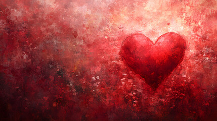 Poster - Red heart centered on a vibrant red background creating a simple and striking visual composition