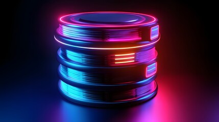 Poster - A futuristic digital storage device illuminated with vibrant neon colors, showcasing modern technology's advancement in data management. Perfect for tech-focused projects.