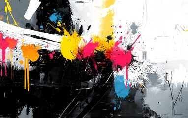 Poster - A vibrant and abstract splash of colors, showcasing dynamic brush strokes and creative energy. Perfect for backgrounds, digital art, or any project needing a colorful touch.