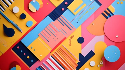 Poster - A vibrant and colorful abstract pattern featuring various geometric shapes and lines in playful arrangements, perfect for creative projects and artistic designs.