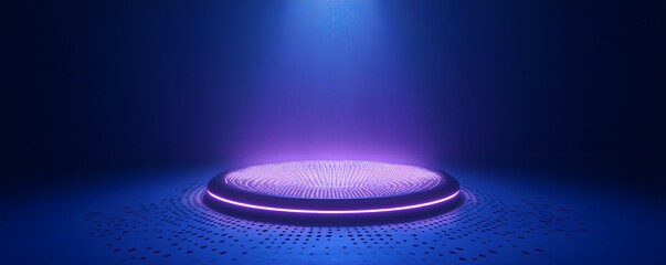 Poster - A vibrant and futuristic platform illuminated with blue and purple lights, set against a dark background, perfect for sci-fi themes or modern design projects.