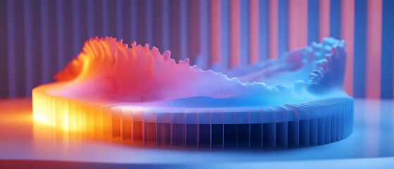 Poster - A visually striking 3D model showcasing vibrant light waves and intricate patterns, representing the intersection of art and technology in a modern aesthetic.