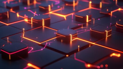 Poster - Abstract digital background featuring intricate patterns of glowing circuits and shapes