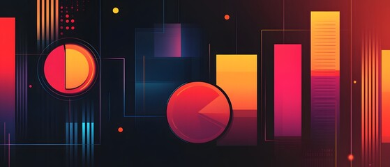 Poster - An abstract composition featuring vibrant shapes and lines, showcasing a blend of colors like red, orange, and blue, ideal for modern design projects focused on technology and inno
