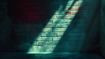 Poster - shadow of a person cast on a textured brick wall in a natural light setting