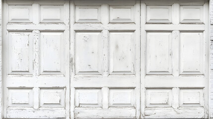 Poster - White door set against a textured brick wall creating a contrasting architectural feature