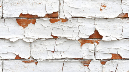Poster - White brick wall with peeling paint showing texture and wear in an urban environment