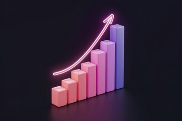 Poster - Neon pink upward trending bar graph showcasing growth, progress, and success.