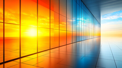 Poster - Bright room with large window offering clear view of blue sky and clouds