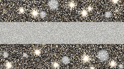 Poster - Silver glitter background with a white horizontal stripe running across the center of the image