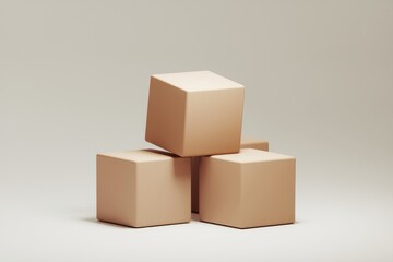 Poster - Three brown cubes stacked on a white surface.