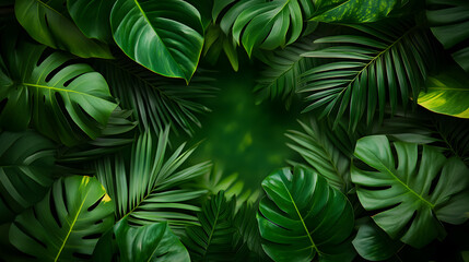 Poster - Green leaf texture background with contrasting black backdrop for design and decoration purposes