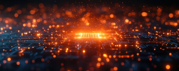 Poster - glowing digital circuit board with futuristic patterns and lights