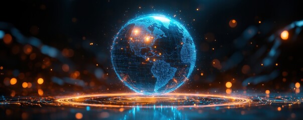 Poster - futuristic blue digital sphere with glowing circuit patterns