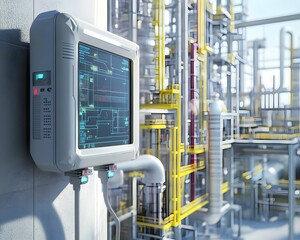 Poster - a high-tech control panel in a modern industrial setting, showcasing advanced technology and infrast