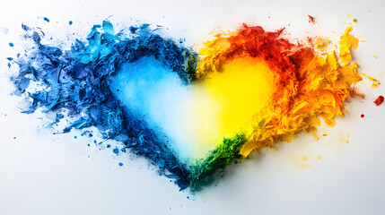 Poster - Heart shape created with vibrant colored paint on a white background