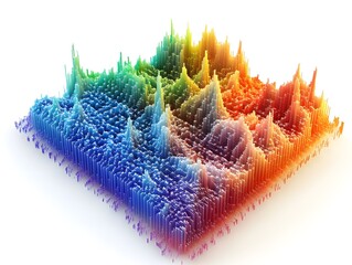 Poster - A vibrant 3D visualization representing data peaks and valleys, showcasing a colorful spectrum. Ideal for illustrating concepts in technology, science, and data analysis.