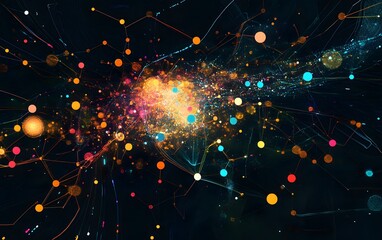 Poster - A vibrant and colorful digital illustration representing data visualization and networking connections