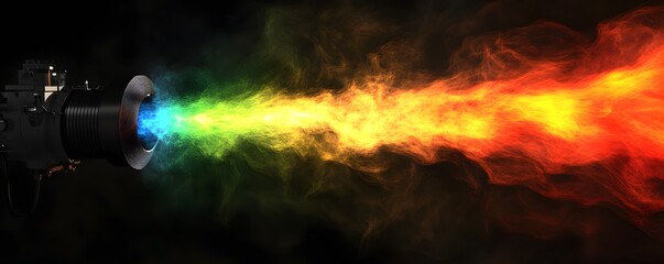 Poster - A vibrant display of colored flames shooting from a nozzle against a dark background.