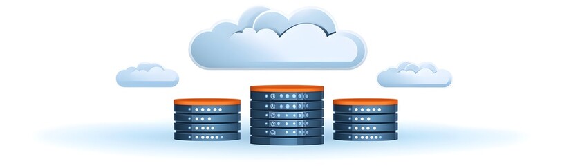 Poster - Abstract representation of data storage in cloud computing with server stacks.