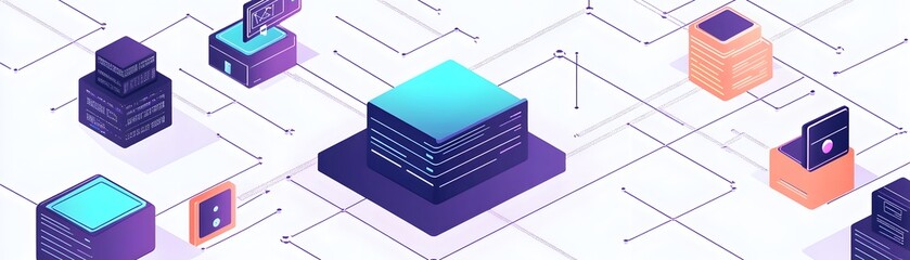 Poster - Futuristic data representation with geometric shapes and networks illustrating connectivity.