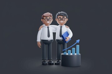 Poster - Two Professionals in Suits Analyze Business Data Chart