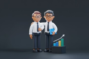 Poster - Two Professionals in Suits Analyze Business Data Chart