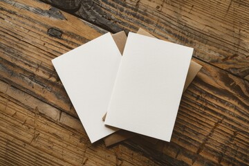 Poster - Two Blank White Cards On A Rough Wooden Surface