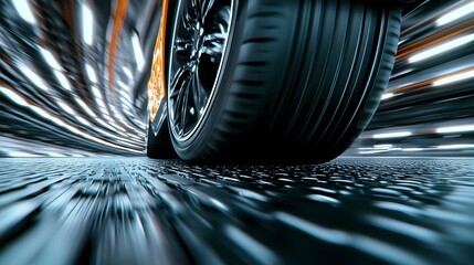 Poster - Blurred Motion of Car Wheel in High-Speed Tunnel Environment