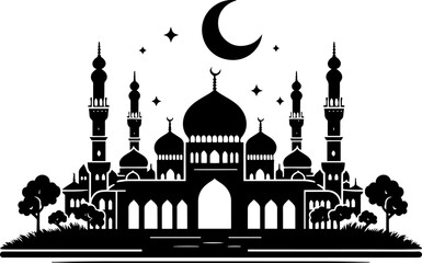 Mosque Silhouette Vector Illustration for Islamic Designs. 