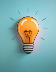 Poster - Minimalist Depiction of a Light Bulb Radiating Creativity and Inspiration Against a Vibrant Backdrop