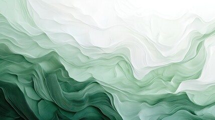 Poster - Abstract green and white wave pattern with delicate lines and layered texture