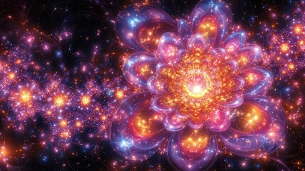Wall Mural - Luminous Cosmic Flower Vibrant Galaxy Bloom Abstract Art Fractal Design