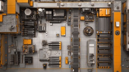 Poster - A bird's-eye view of an automated storage area for car parts in a manufacturing facility.