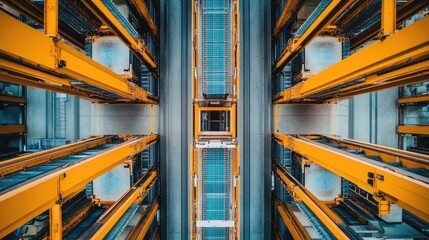 Poster - A bird's-eye view of an automated storage area for car parts in a manufacturing facility.