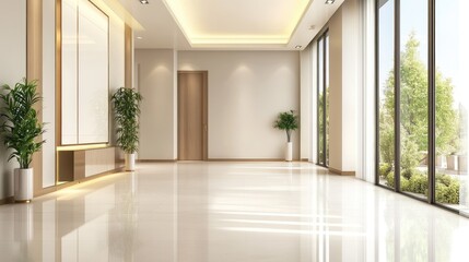 Poster - A contemporary hall with smooth tiles, metallic accents, and clean lines.