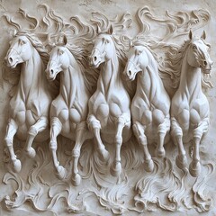 Poster - Dynamic horses running in relief sculpture art gallery decorative artwork contemporary setting creative perspective