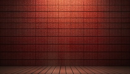 Poster - Empty room with dark red brick textured walls, wooden floor. Texture repeating pattern of bricks. Room empty, vintage retro design. Ideal for various objects products. Illustration represent