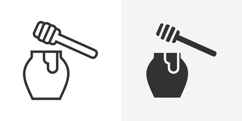Poster - Honey jar with dipper icon Outline vector sign