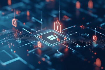 Aufkleber - a stunning digital representation of cybersecurity, featuring a locked padlock symbol amidst a netwo