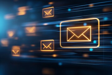Aufkleber - A dynamic representation of digital communication with glowing email icons and light trails, illustrating the speed and efficiency of modern messaging in a virtual world.