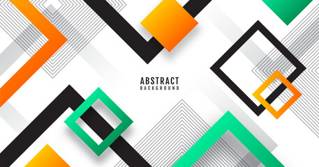 Poster - white abstract background overlap layer on bright space with green orange squares effect decoration.