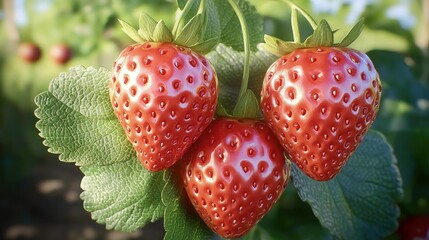 Wall Mural - Ripe Red Strawberries on the Vine